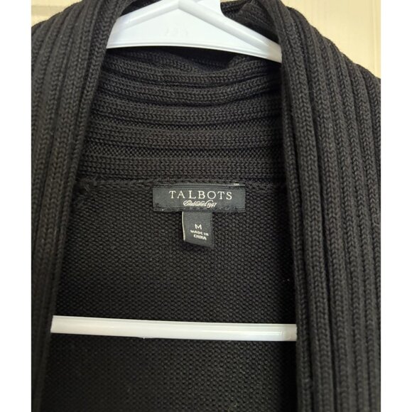 Talbots Open Front Black Knit Cardigan Short Sleeve Sweater Size Medium - Picture 2 of 3